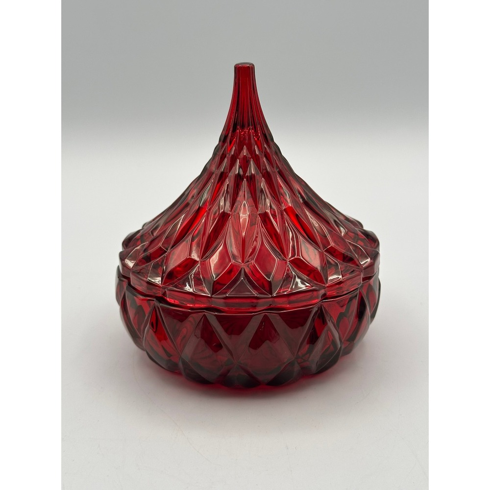 Godinger Red Cut Glass Hershey's Kiss Covered Dish Vintage Ruby Crystal